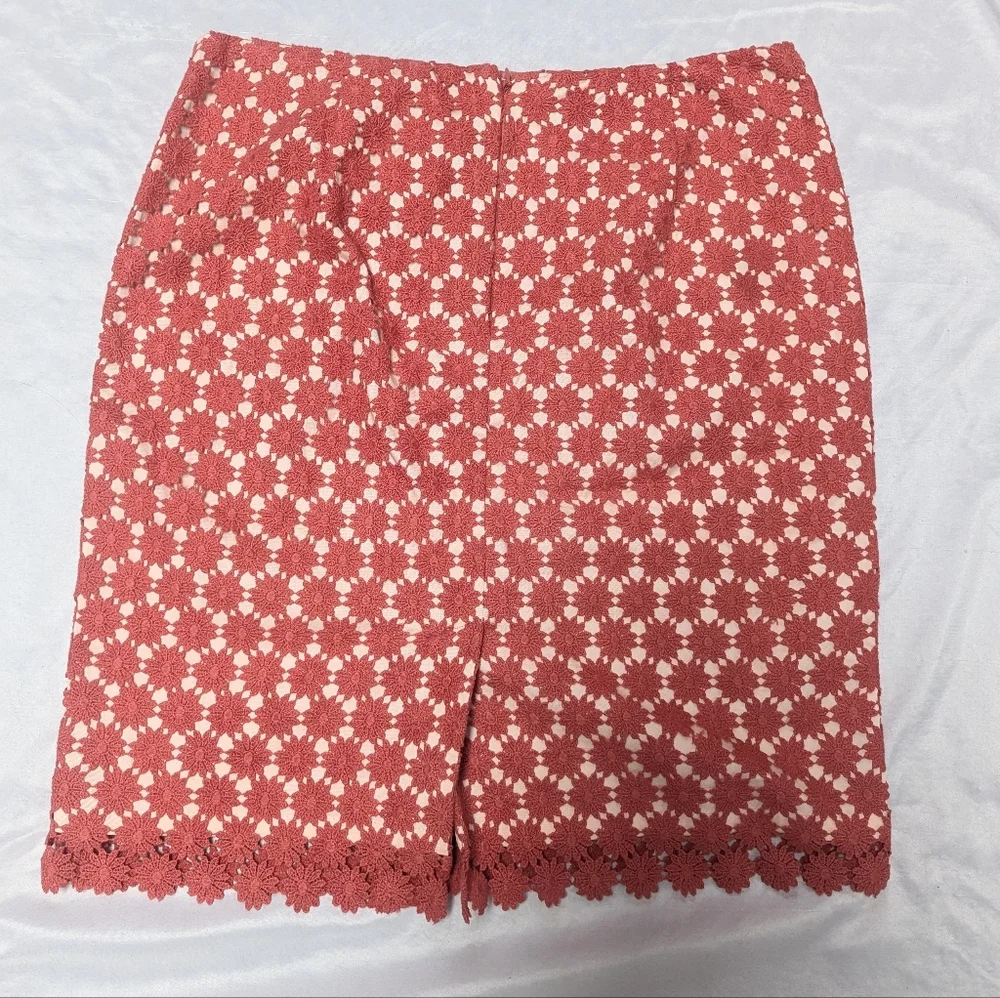 Talbots Salmon Pink Daisy Floral Crochet Overlay Skirt Spring Easter Church